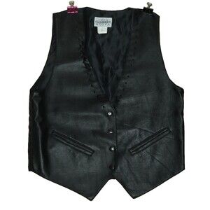 Idea Nuova Vintage Womens Medium/Large Black Faux Leather Vest Snap Closure